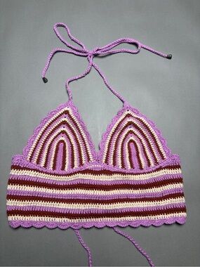 NWOT ASTR Crochet Crop Top Purple and Brown Festival Wear Medium